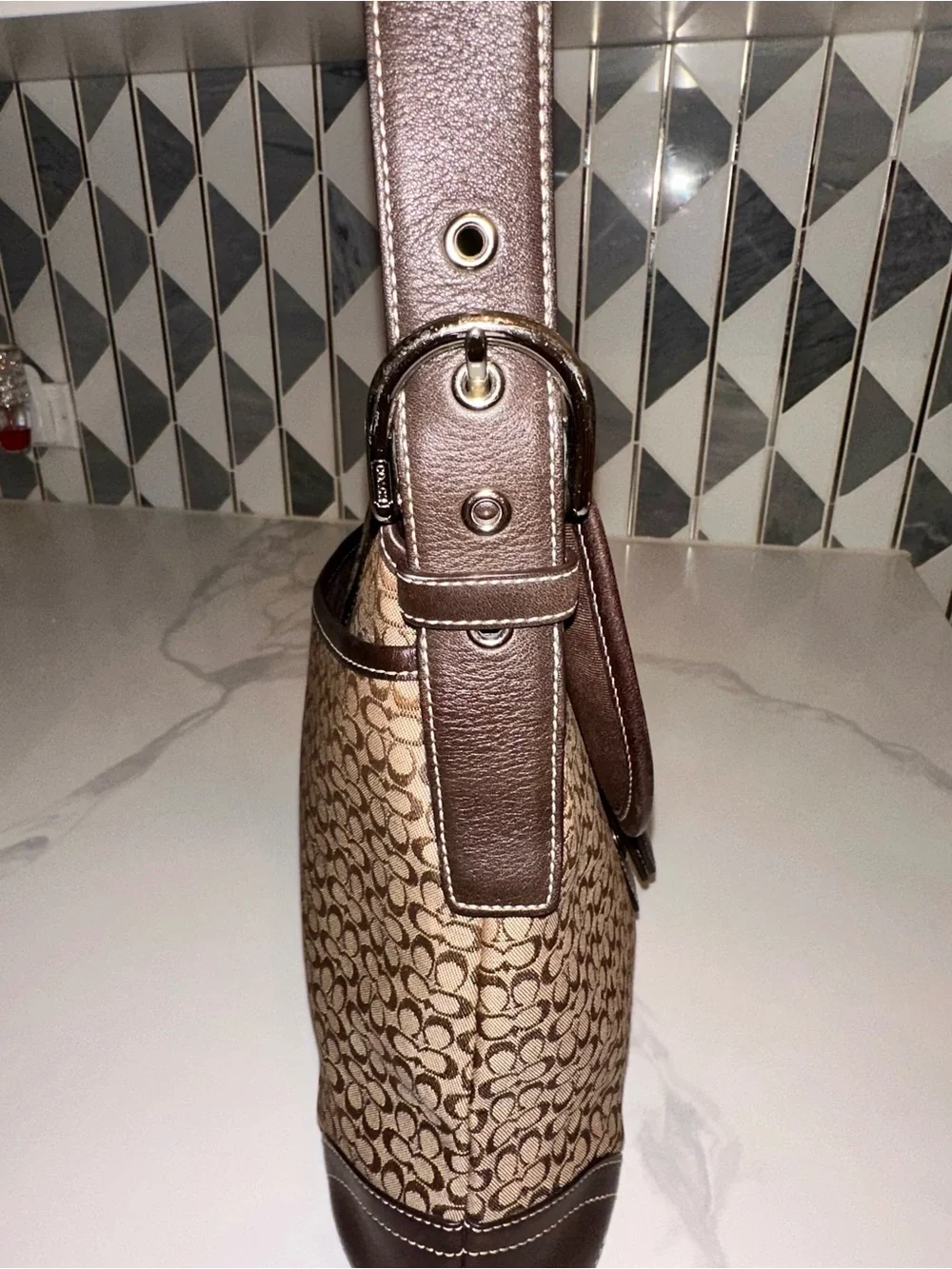 Vintage Y2K Coach Soho Signature Flap Bag in Brown Canvas/Leather - Picture 6 of 10